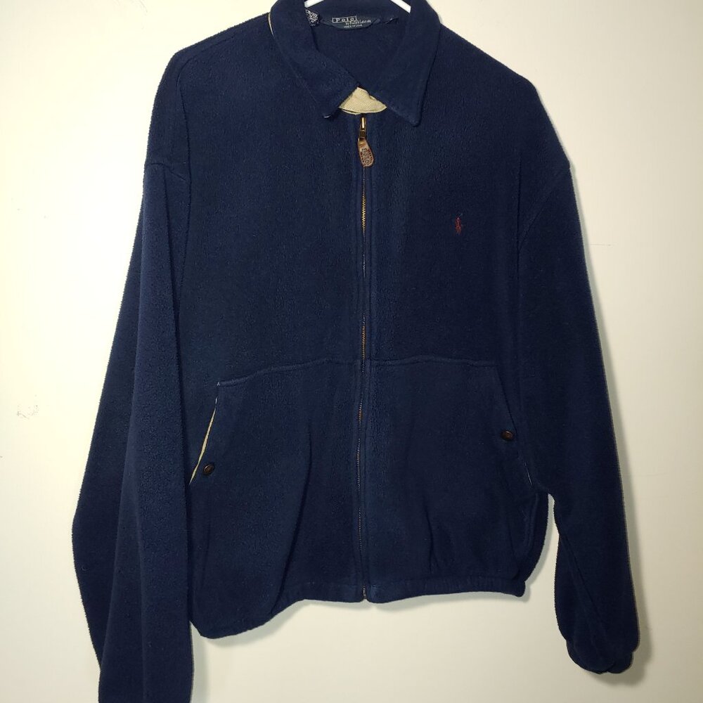 Polo Ralph Lauren Fleece Zip Up Swing Bomber Size L Navy Blue